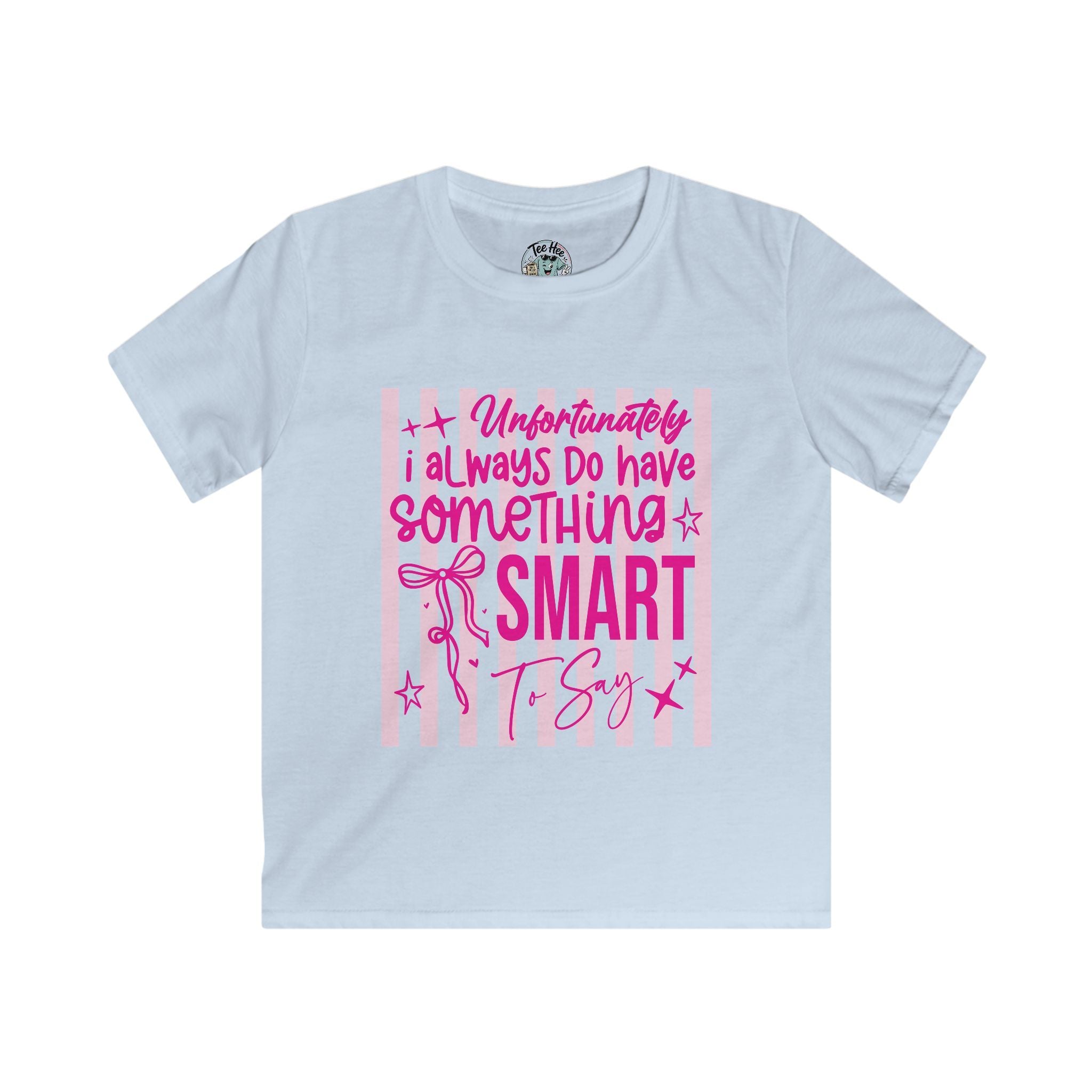 Kids Tee — "Unfortunately I Always Have Something to Say" Pink Bow Cute Graphic