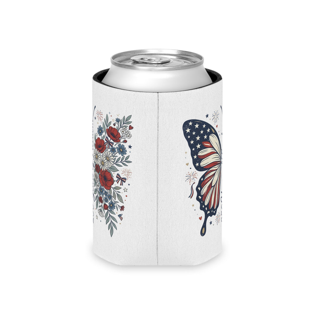 Patriotic Butterfly Can Cooler — Red White & Blue Koozie