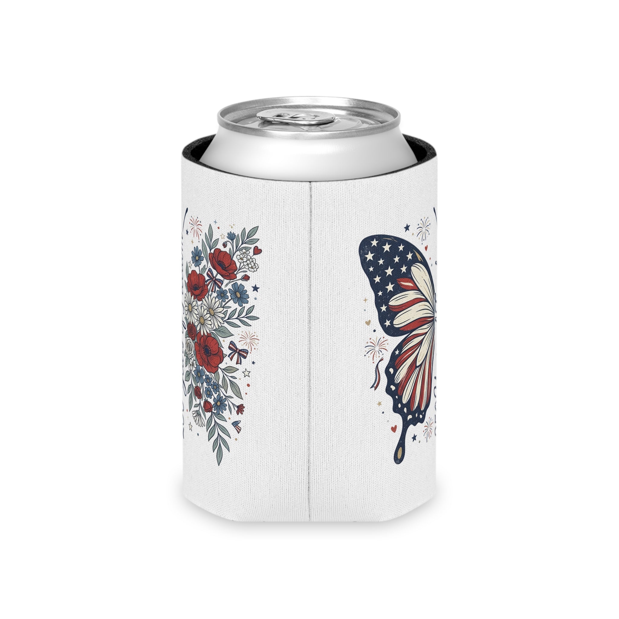 Patriotic Butterfly Can Cooler — Red White & Blue Koozie