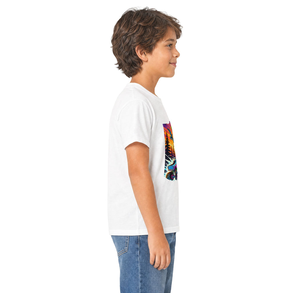 Kids T‑Shirt — Neon T‑Rex & Monster Truck Graphic